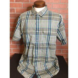 Woolrich Men's Button Up Plaid Shirt Short Sleeves Collared Flap Pockets Green X